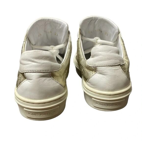 Louis Vuitton Kids Sneakers Gold Monogram Leather Logo 32 / US 1 Unisex - Picture 5 of 9